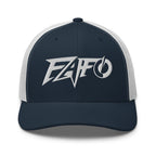 Navy White snapback trucker cap with embroidered FAFO Power design, front view