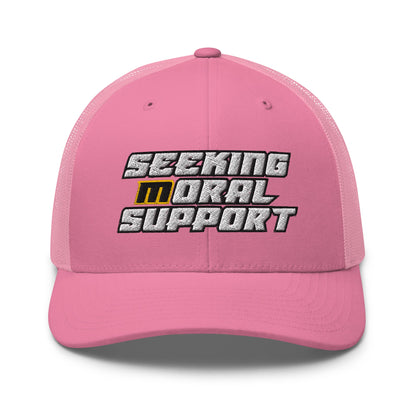 Pink Snapback Custom Trucker Hat – Funny NSFW Seeking M-oral Support Vulgar Humor Infidel Collective