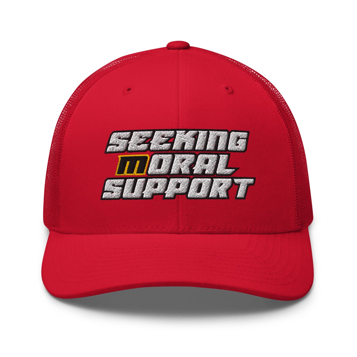 Red Snapback Custom Trucker Hat – Funny NSFW Seeking M-oral Support Vulgar Humor Infidel Collective