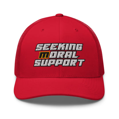 Red Snapback Custom Trucker Hat – Funny NSFW Seeking M-oral Support Vulgar Humor Infidel Collective