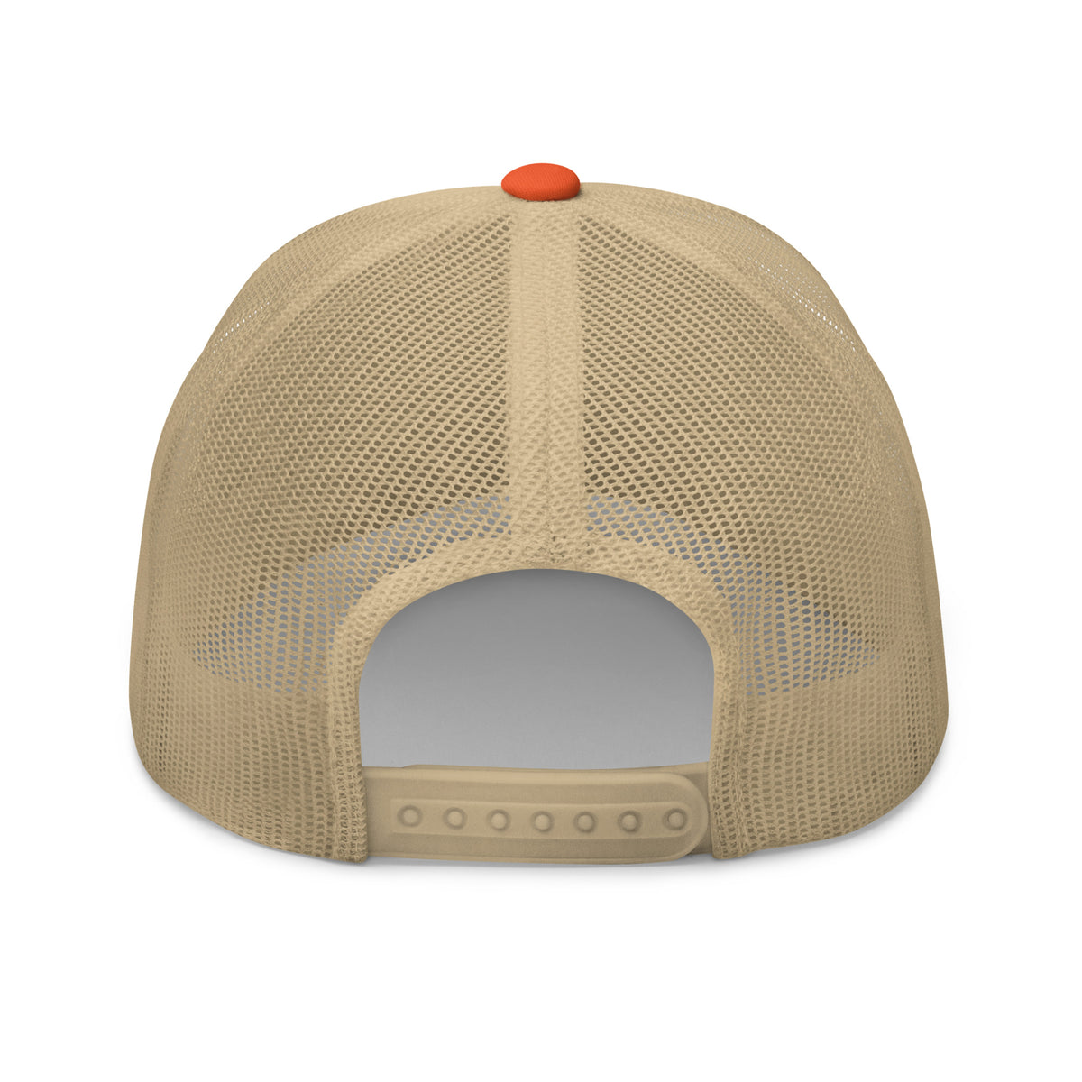 Rustic Orange Khaki snapback trucker cap with embroidered FAFO Power design, back view
