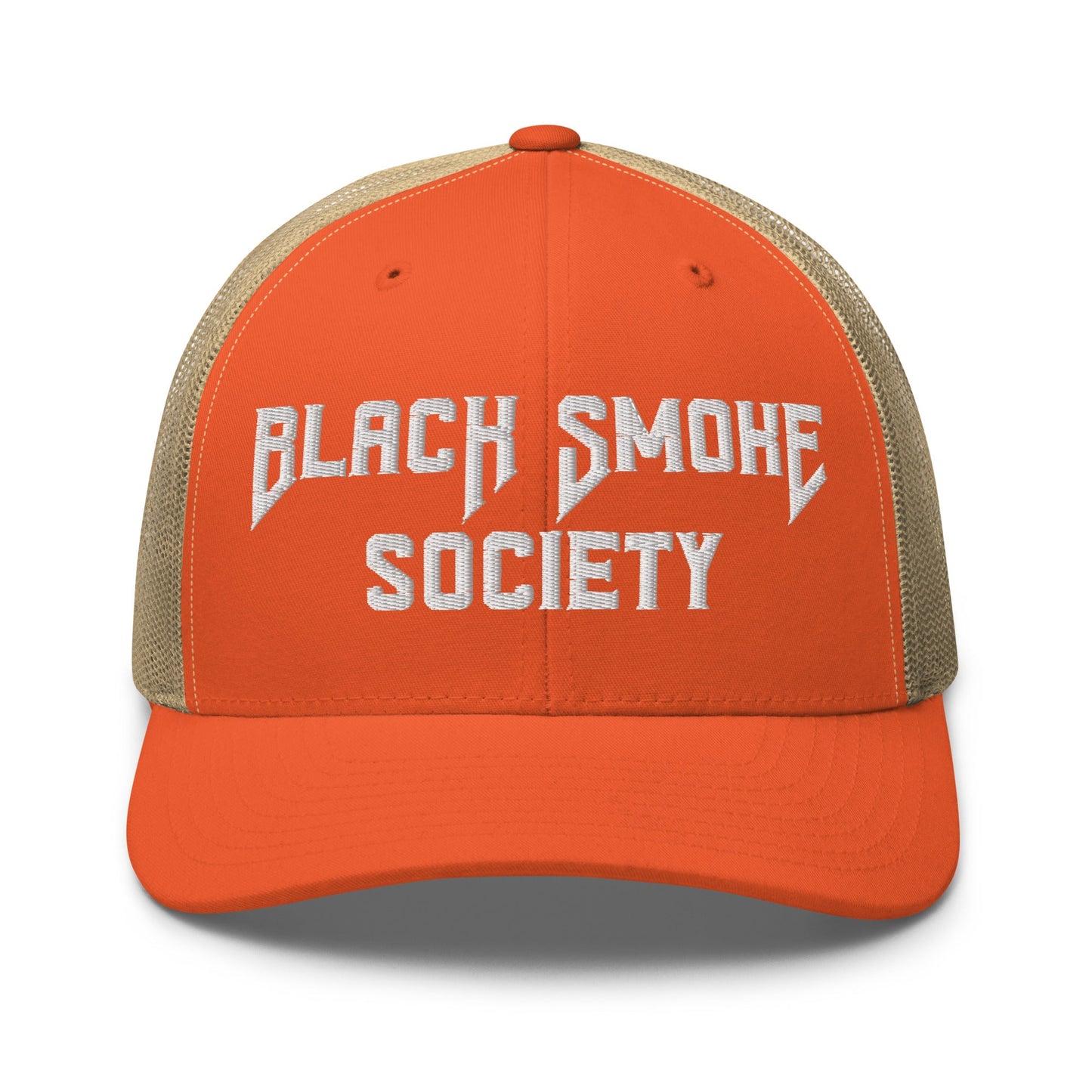 Hats Rustic-Orange-Khaki Snapback Custom Trucker Hat to Rep the Black Smoke Society Lifestyle Infidel Collective