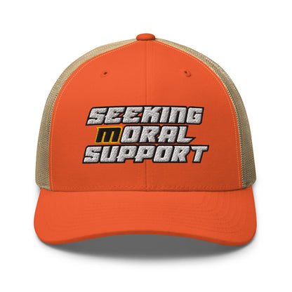 Rustic-Orange-Khaki Snapback Custom Trucker Hat – Funny NSFW Seeking M-oral Support Vulgar Humor Infidel Collective