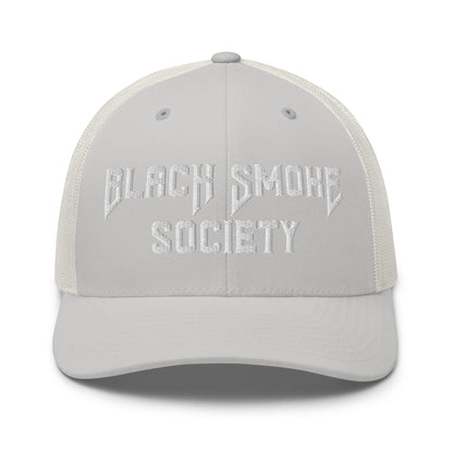 Hats Silver Snapback Custom Trucker Hat to Rep the Black Smoke Society Lifestyle Infidel Collective