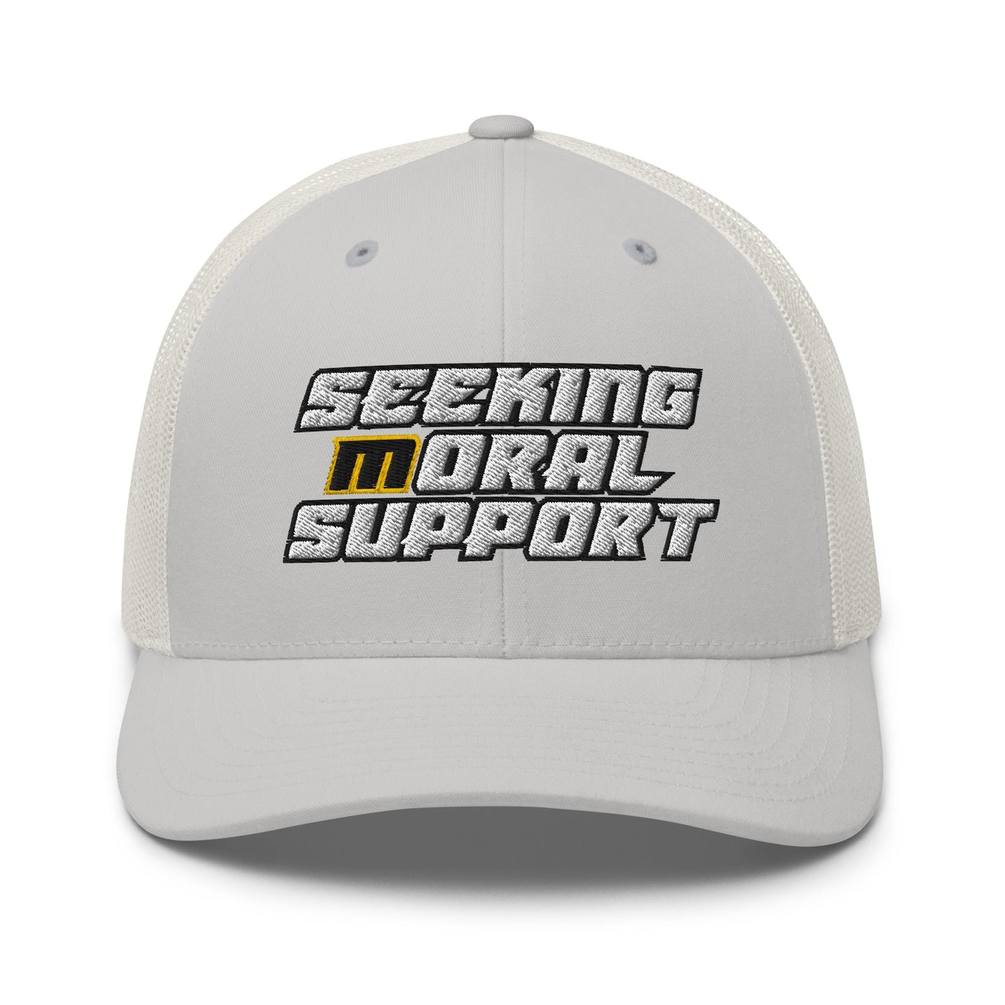 Silver Snapback Custom Trucker Hat – Funny NSFW Seeking M-oral Support Vulgar Humor Infidel Collective