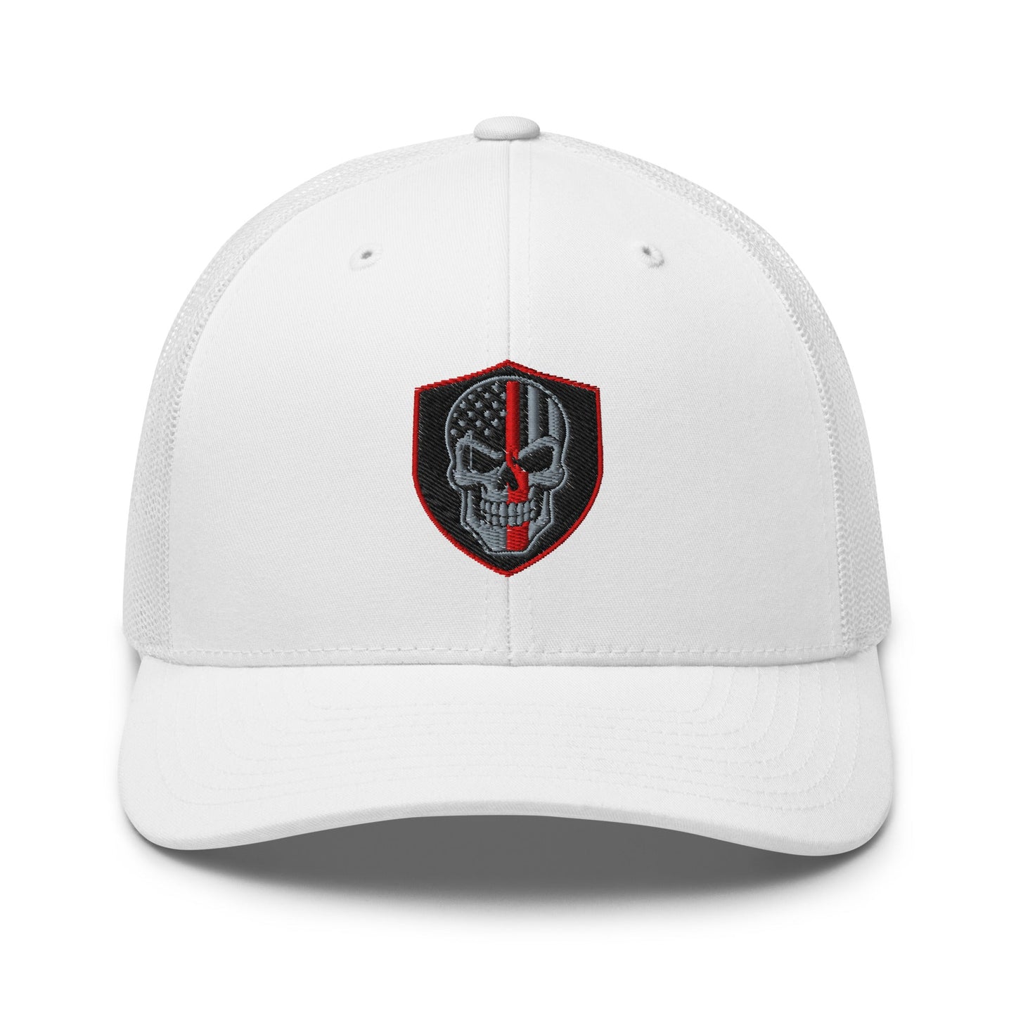 Hats White Snapback Custom Trucker Hats Red Line Skull Patriotic Cap for Men & Women Infidel Collective