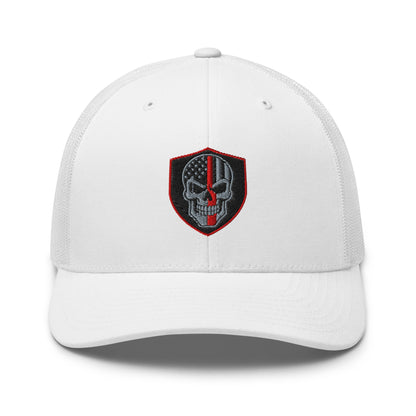 Hats White Snapback Custom Trucker Hats Red Line Skull Patriotic Cap for Men & Women Infidel Collective
