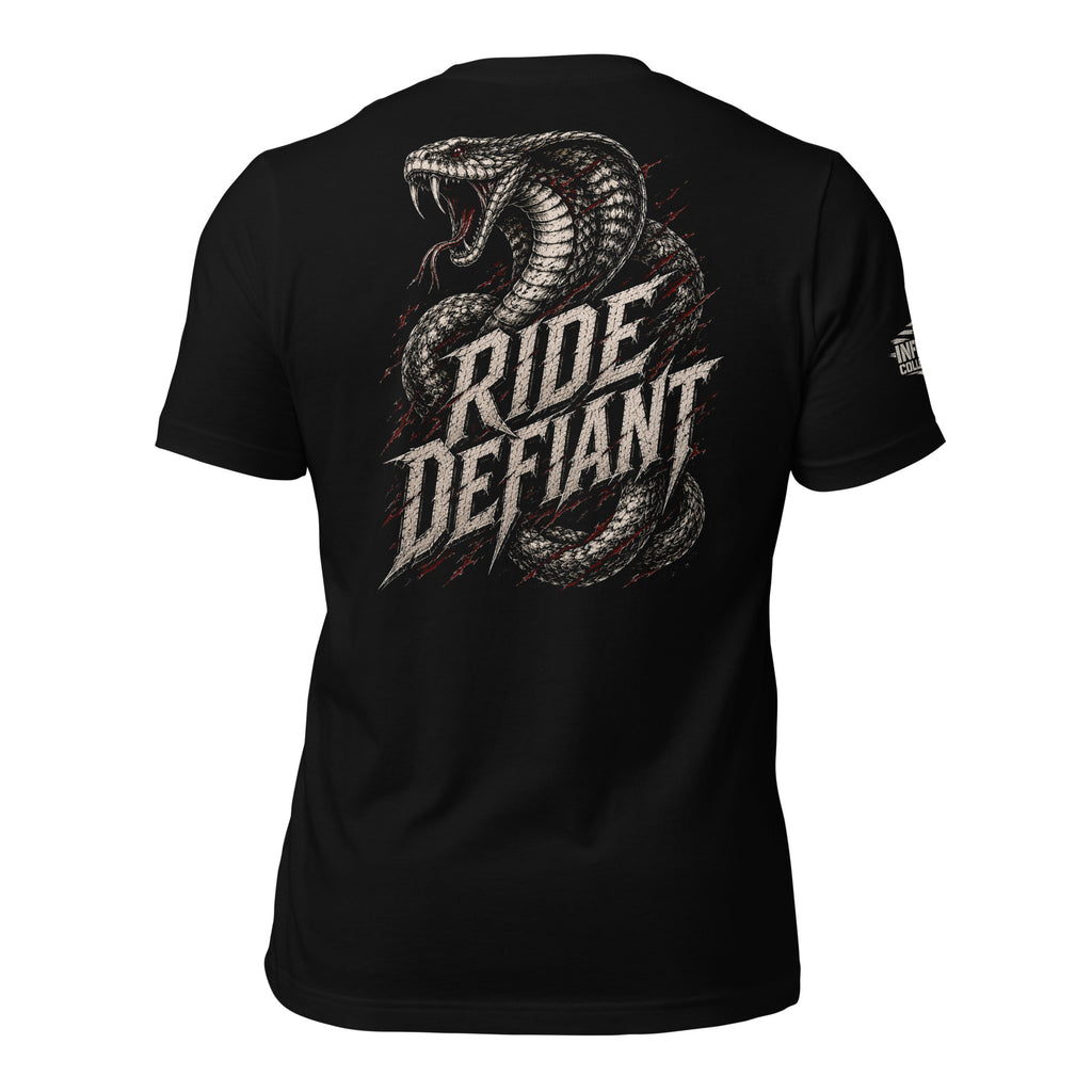 Ride Defiant cobra back print black tee from Infidel Collective