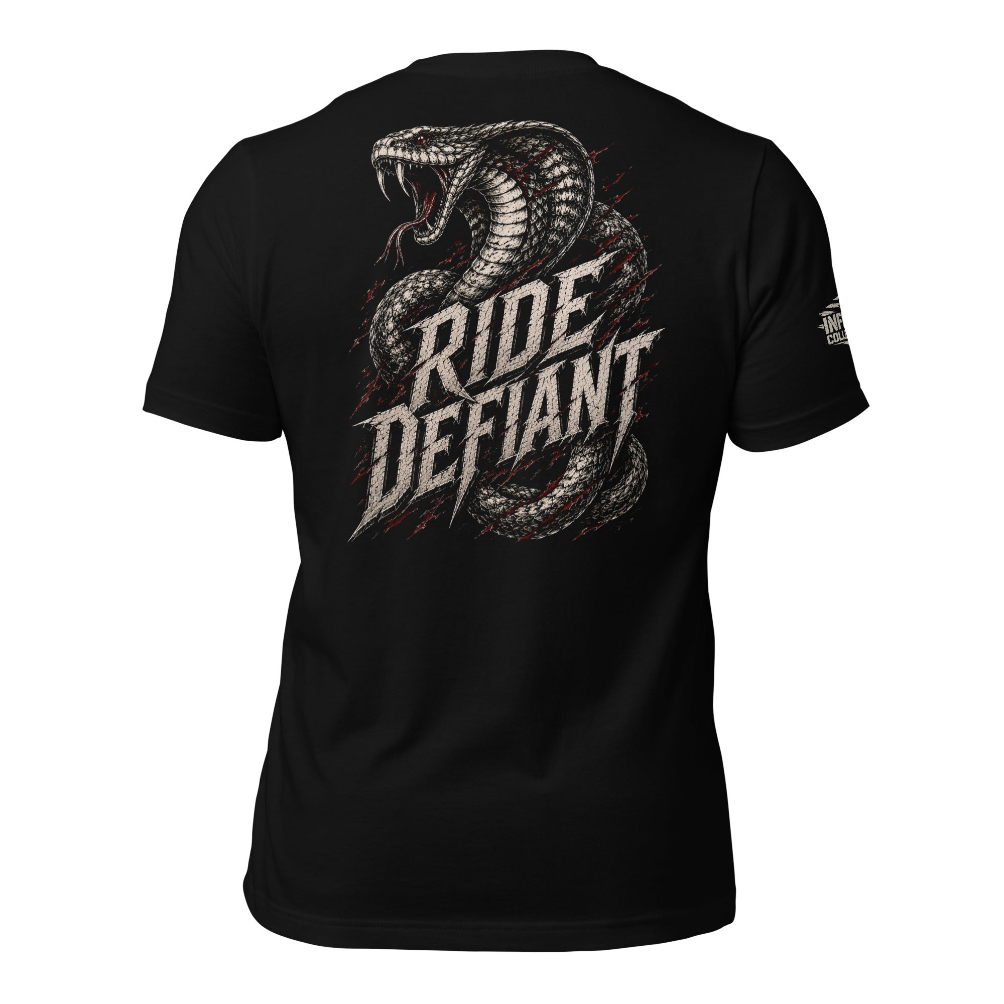 Ride Defiant cobra back print black tee from Infidel Collective