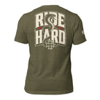 Ride Hard rattlesnake back print olive tee from Infidel Collective