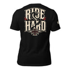 Ride Hard snake iron cross back print black tee from Infidel Collective