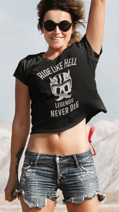 Crop Top  Crop Top NSFW – Ride Like Hell Biker Chick Skull Shirt for Women Infidel Collective