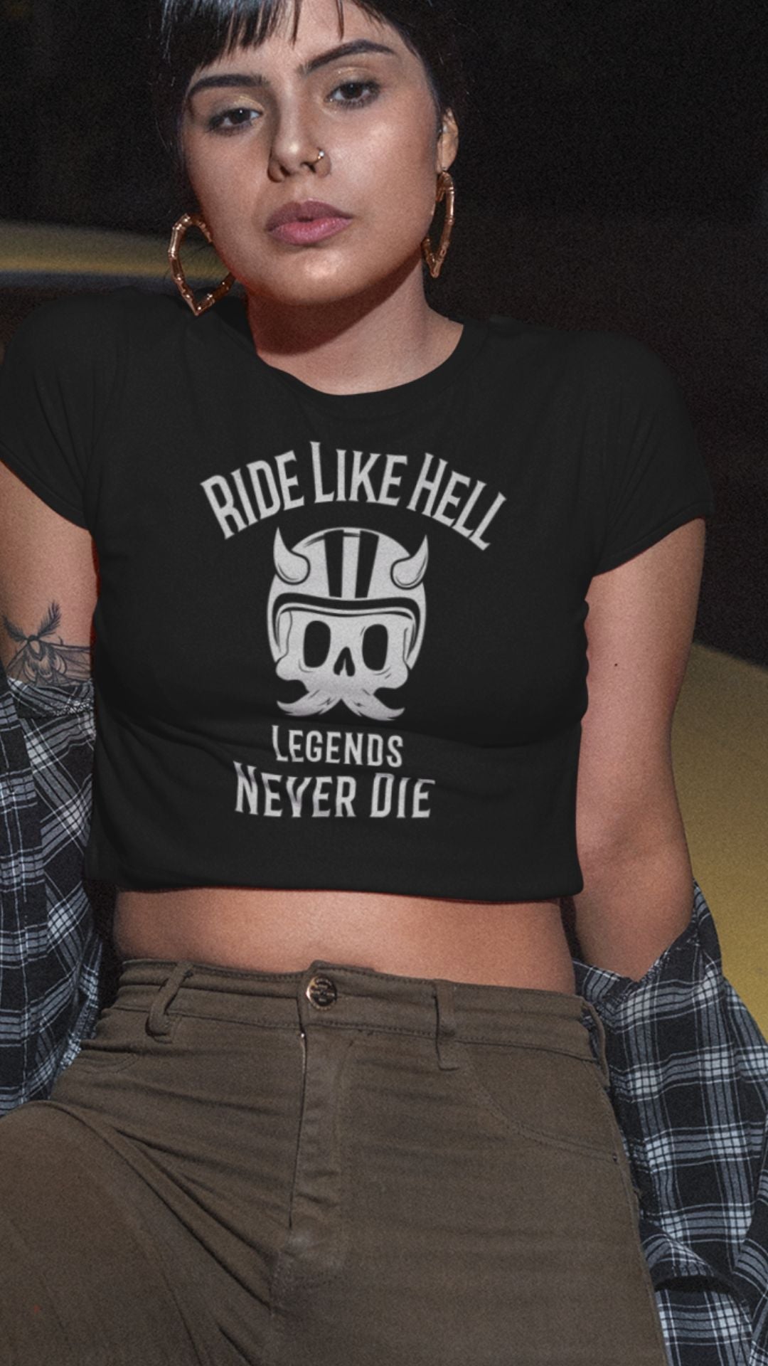 Crop Top  Crop Top NSFW – Ride Like Hell Biker Chick Skull Shirt for Women Infidel Collective