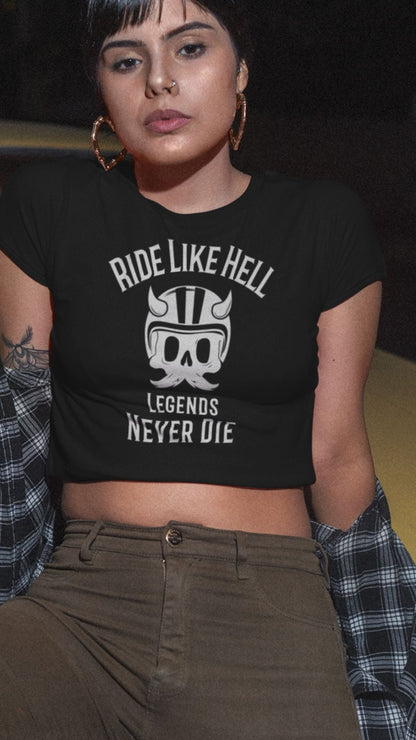 Crop Top  Crop Top NSFW – Ride Like Hell Biker Chick Skull Shirt for Women Infidel Collective