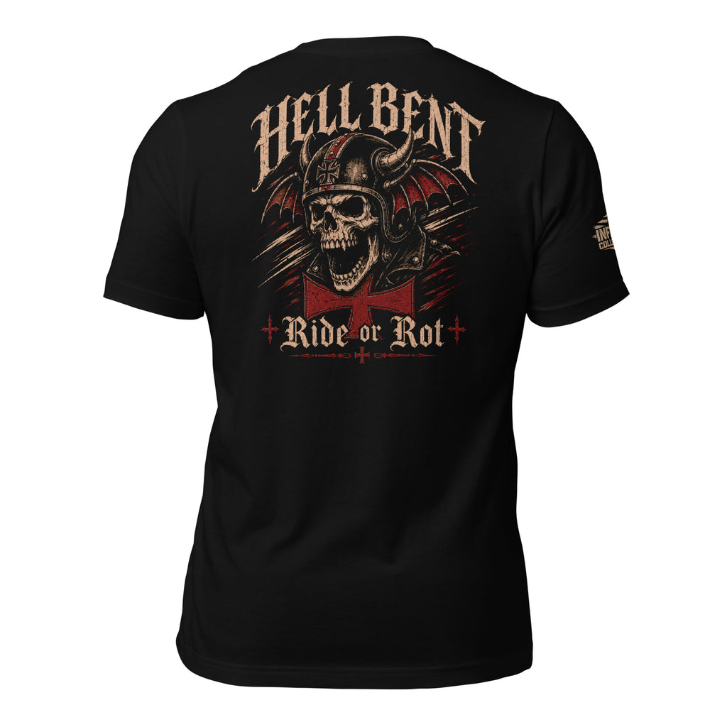 Ride or Rot Hell Bent Biker back print black tee from Infidel Collective