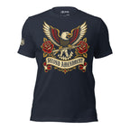 Second Amendment eagle and crossed rifles graphic heather navy tee from Infidel Collective
