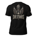 She Stands women liberty torch skull graphic black tee from Infidel Collective