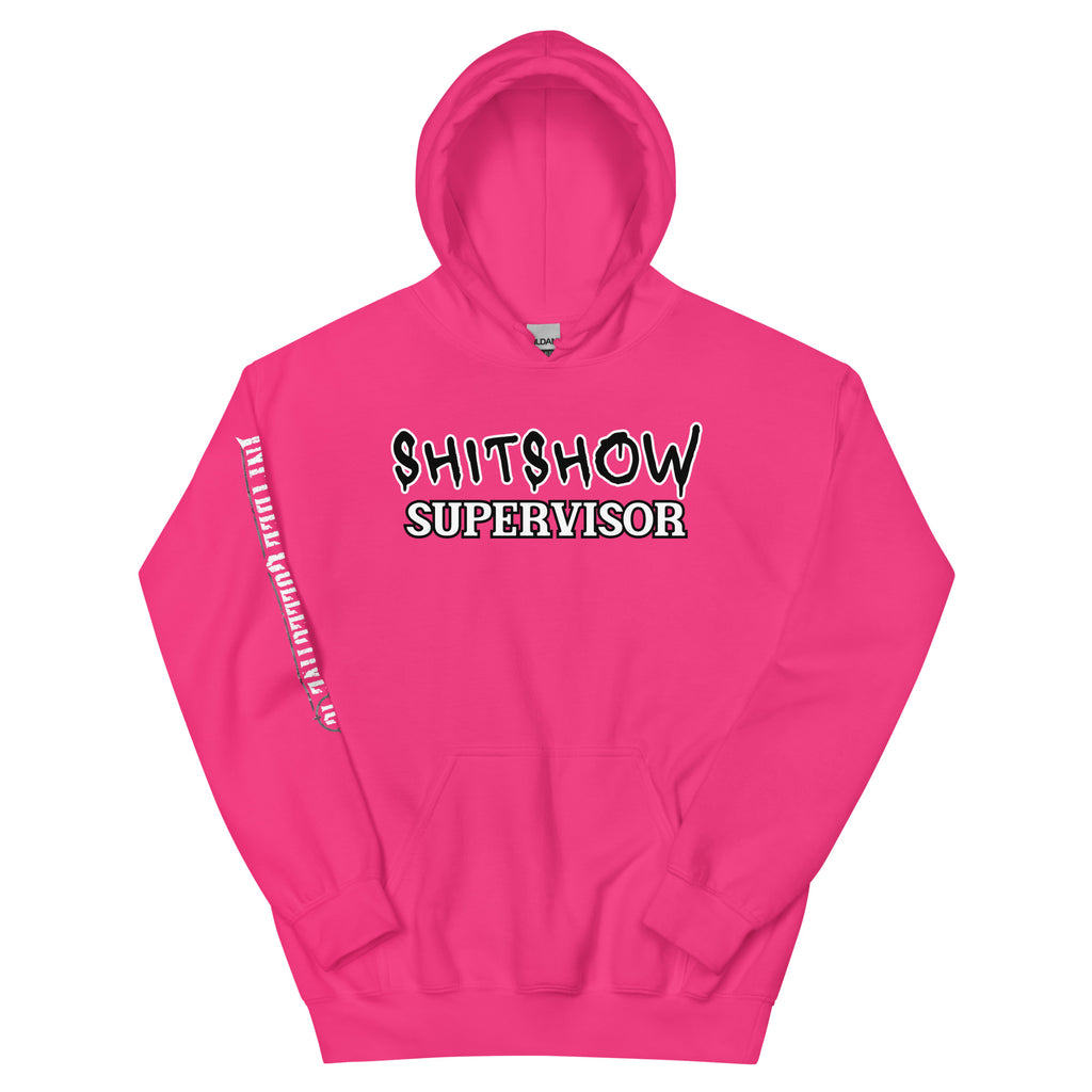 Shitshow Supervisor women’s front print pink hoodie from Infidel Collective