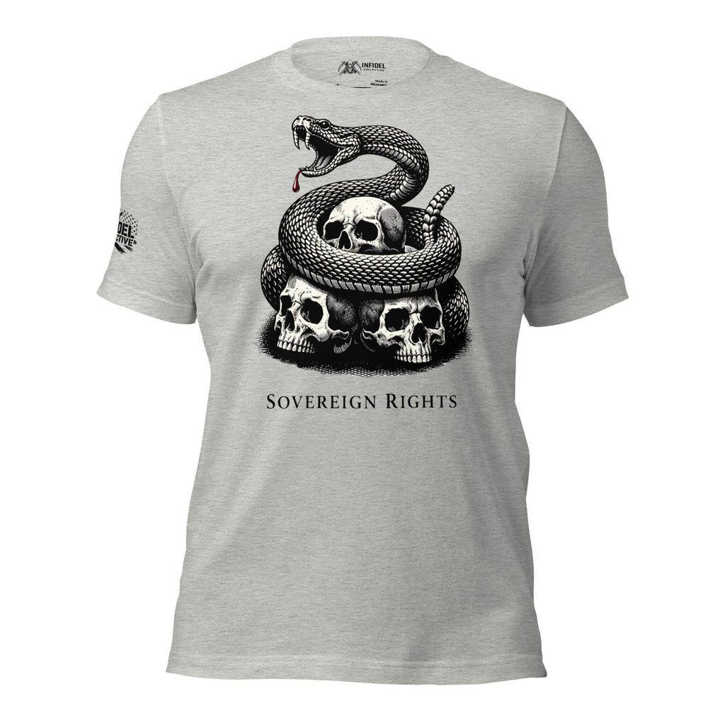 Sovereign Rights rattlesnake graphic gray tee from Infidel Collective