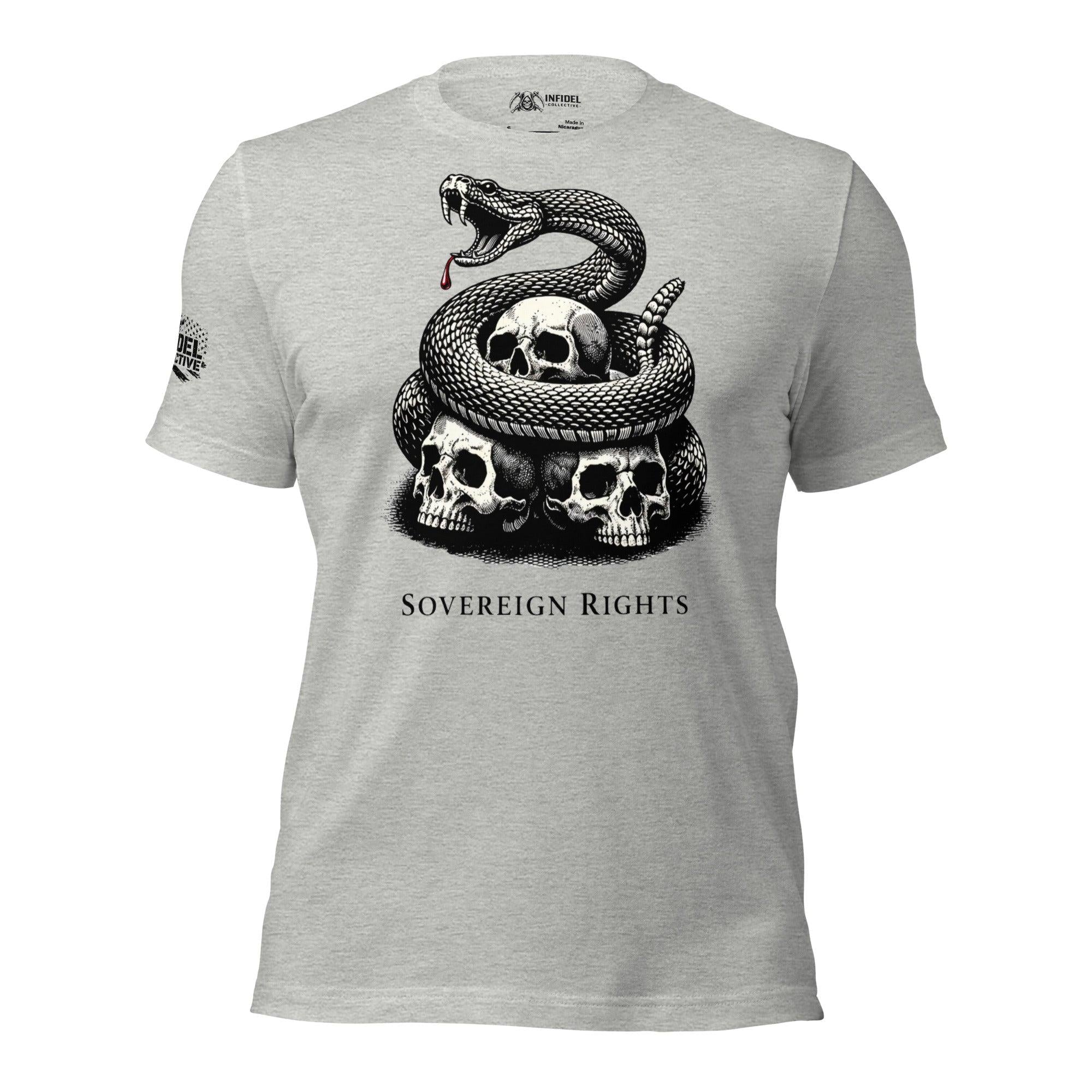 Sovereign Rights rattlesnake graphic gray tee from Infidel Collective