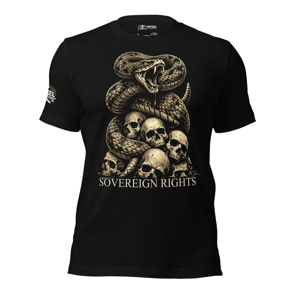 Sovereign Rights rattlesnake graphic black tee from Infidel Collective