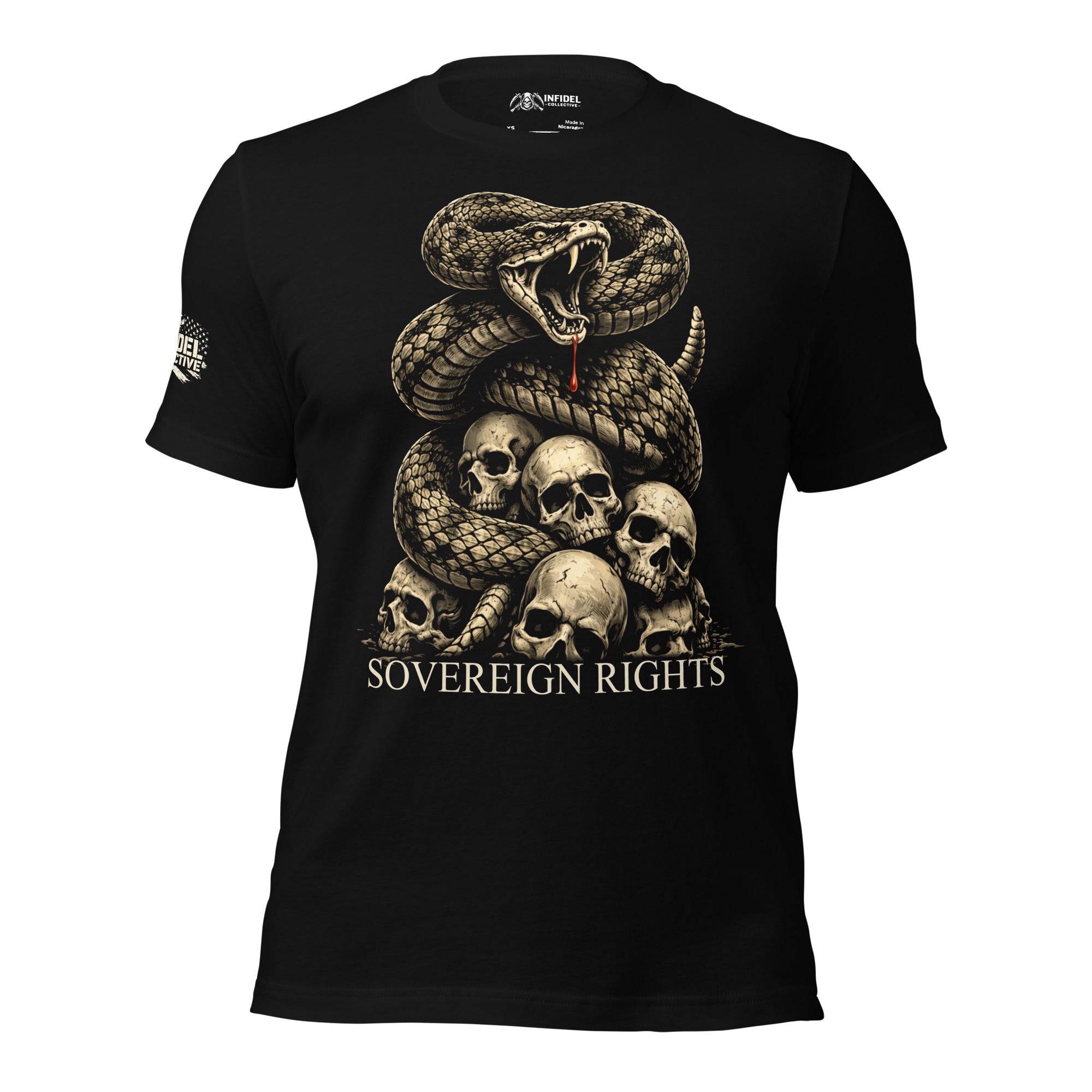 Sovereign Rights rattlesnake graphic black tee from Infidel Collective