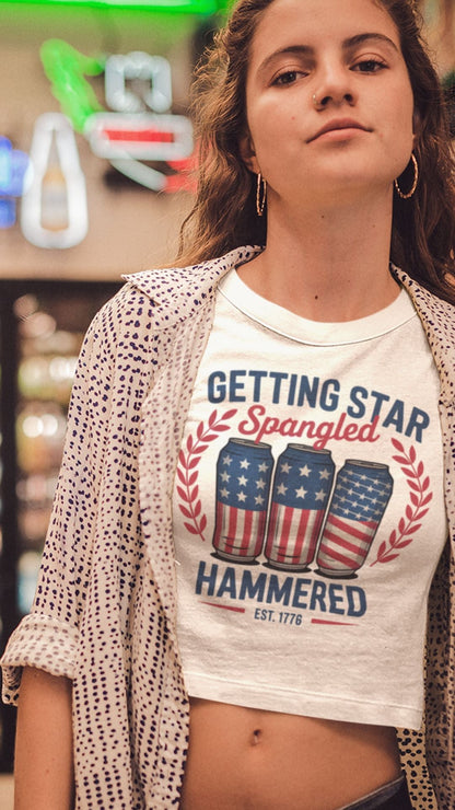 Crop Top  Patriotic Crop Top – Star Spangled Hammered 1776 Fourth of July Shirt Infidel Collective