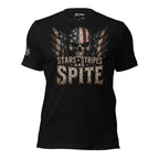 Stars Stripes and Spite women skull flag wings graphic black tee from Infidel Collective