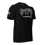 Black tee with STFU I'm Asking Nicely front print in white graffiti-style lettering