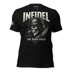 The Road Calls Infidel biker skull graphic black tee from Infidel Collective