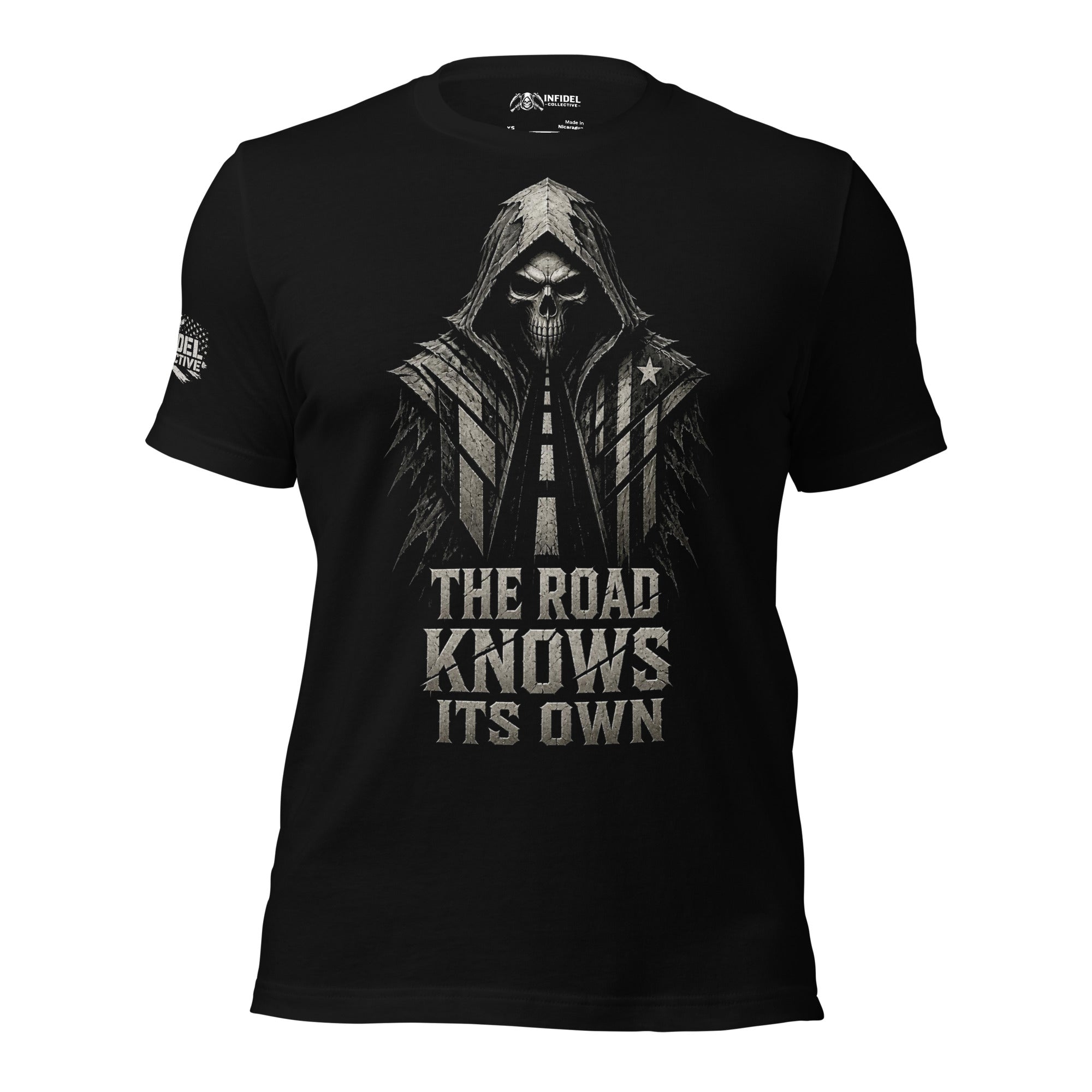 The Road Knows Its Own reaper graphic black tee from Infidel Collective