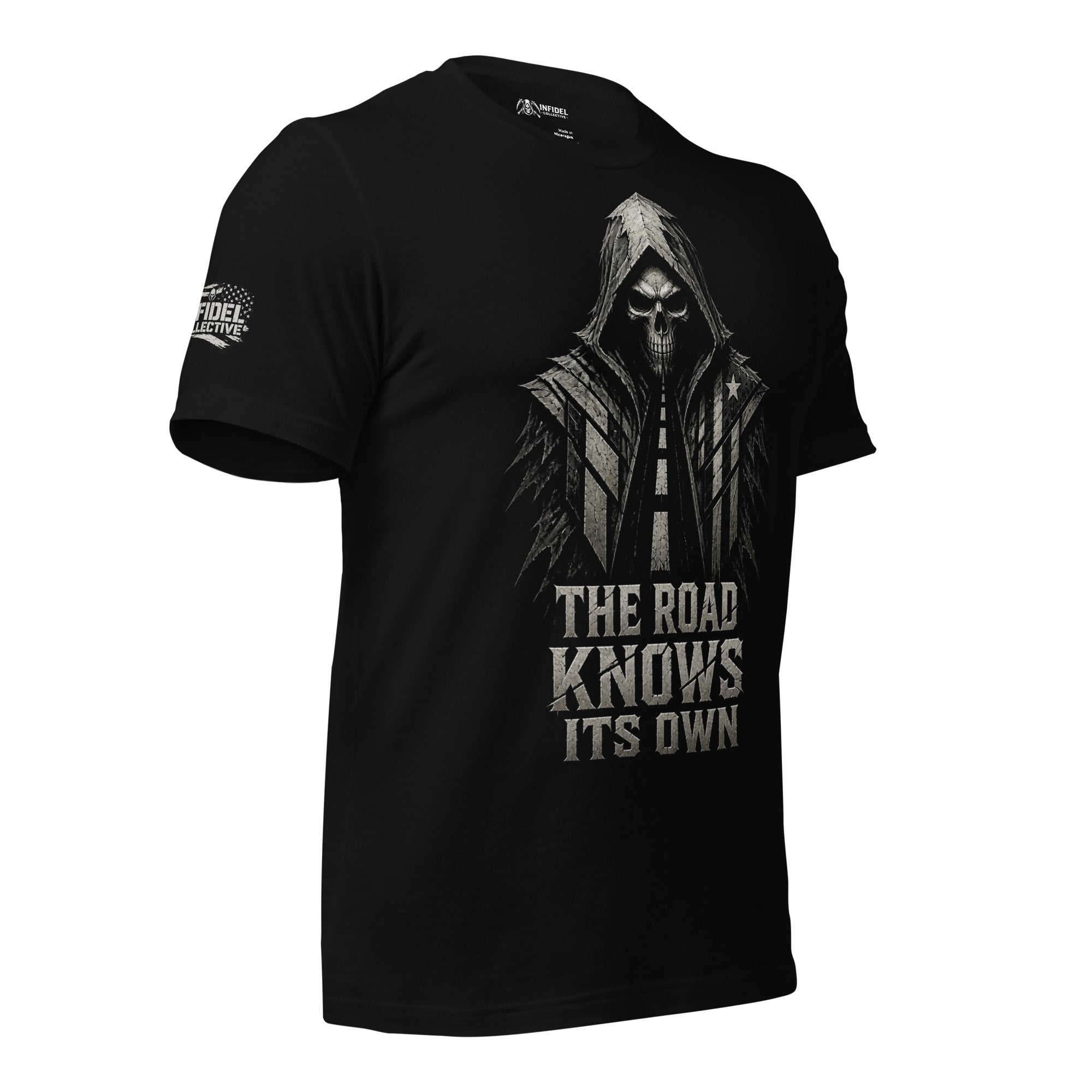 The Road Knows Its Own reaper graphic black tee from Infidel Collective