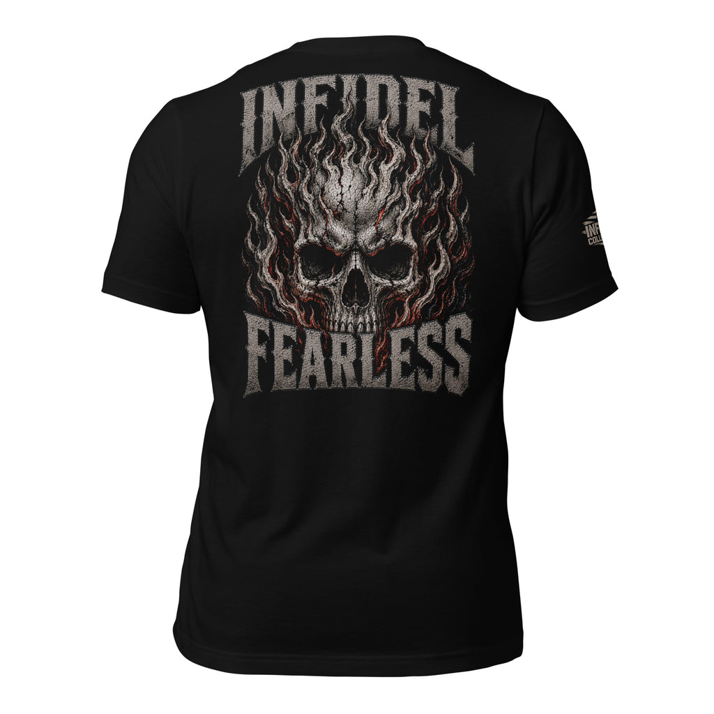Through Flames Infidel Fearless back print black tee from Infidel Collective