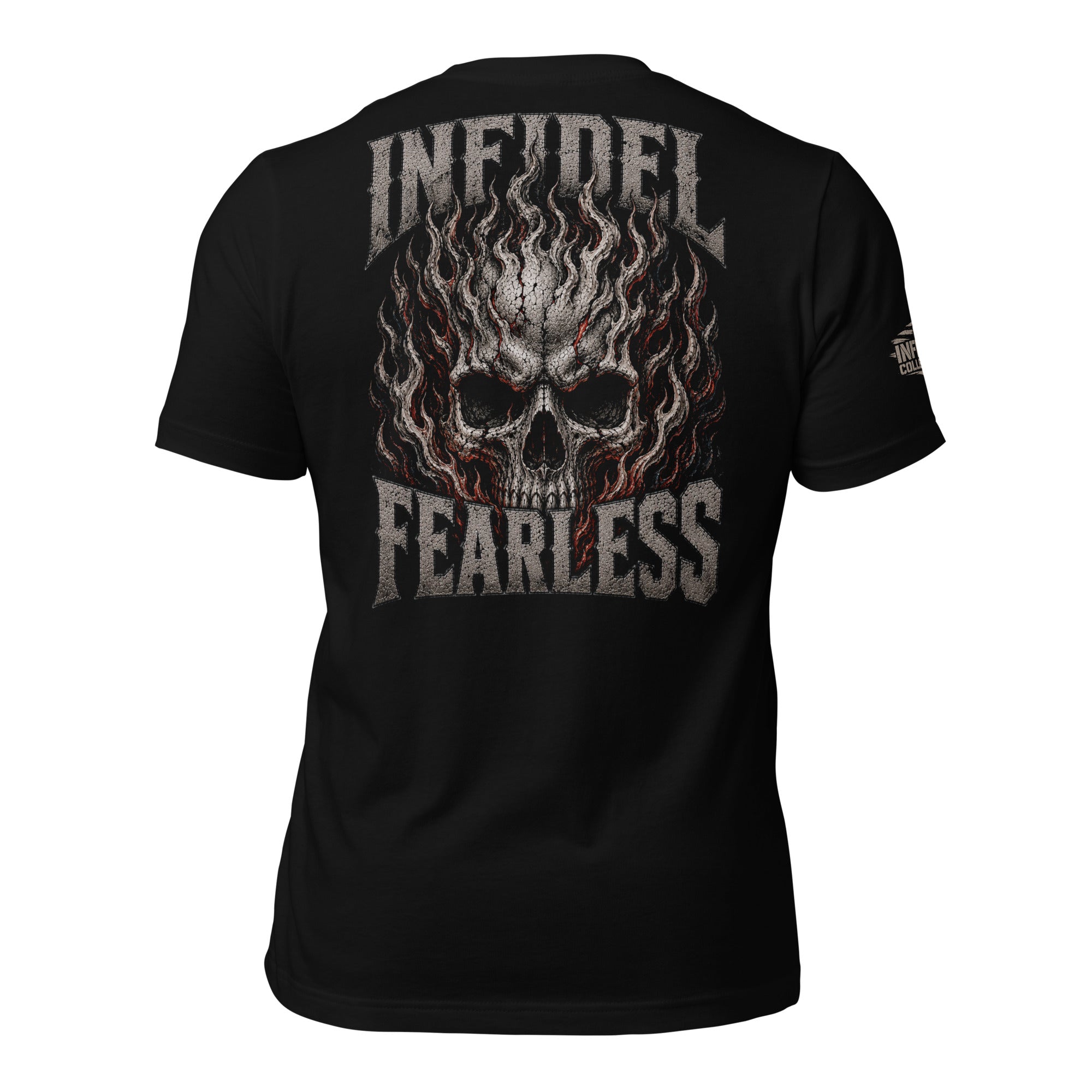 Through Flames Infidel Fearless back print black tee from Infidel Collective