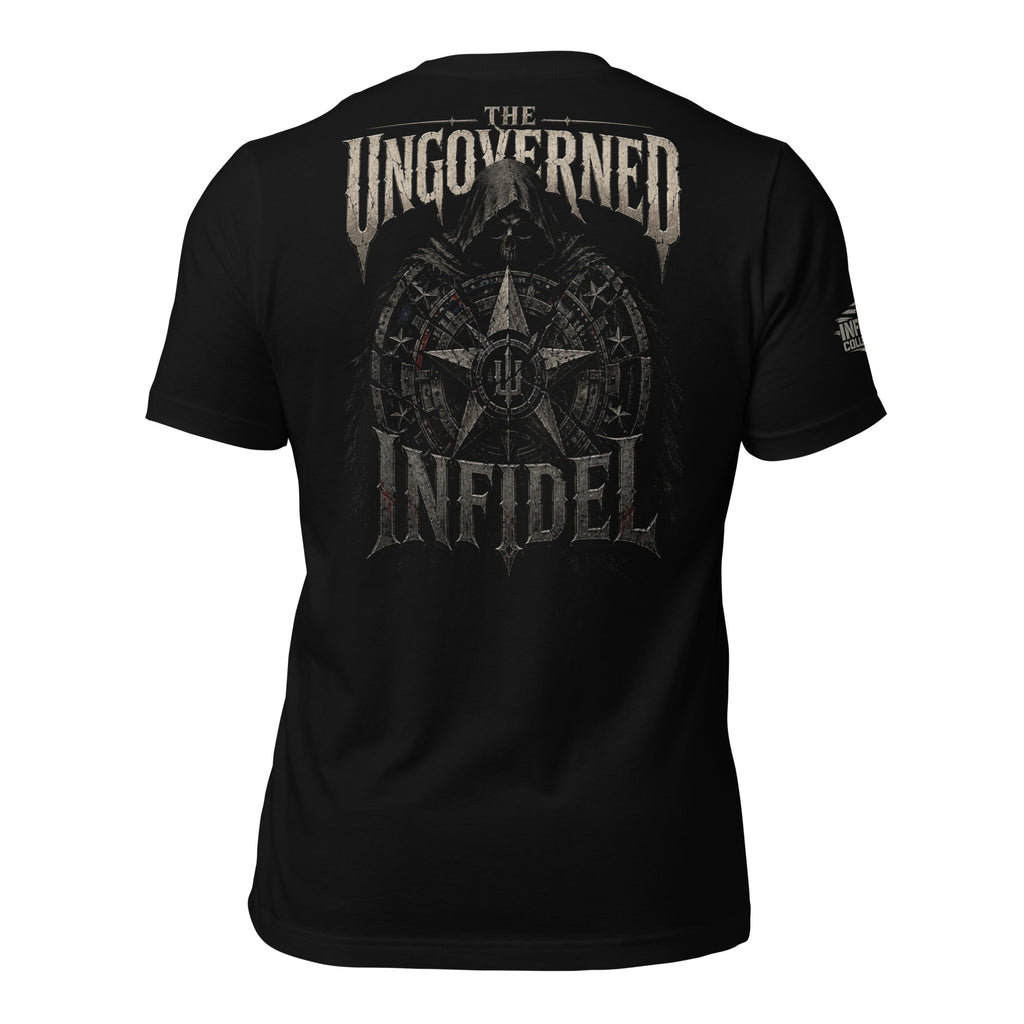 Ungoverned Infidel compass back print black tee from Infidel Collective