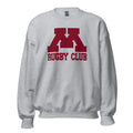 M Rugby Club sport gray crewneck sweatshirt, front view.