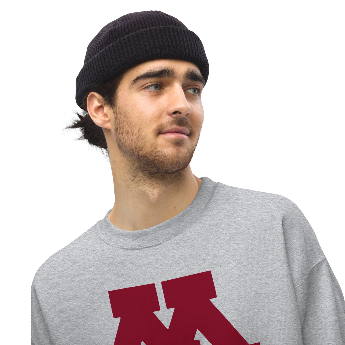 M Rugby Club sport gray crewneck sweatshirt, alternate front view.