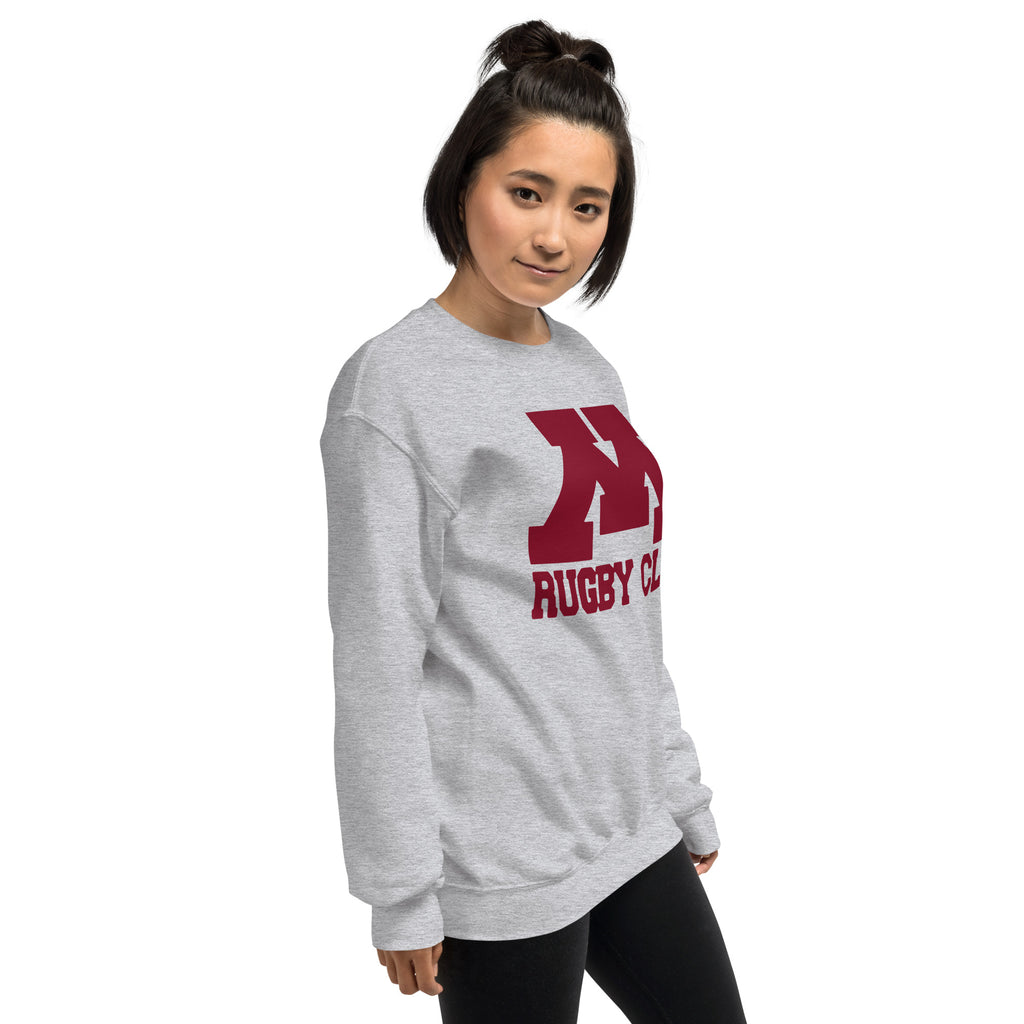 M Rugby Club sport gray crewneck sweatshirt, right-side view.