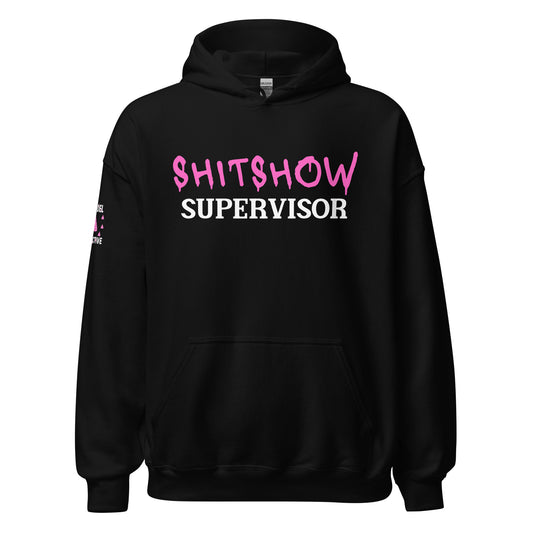 Shitshow Supervisor Pink on Black Hoodie  Infidel Collective