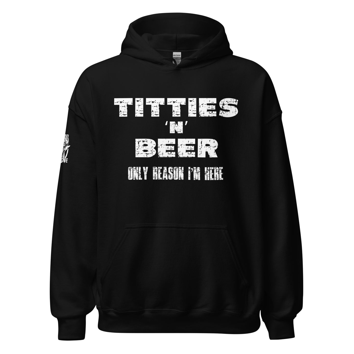 Titties N Beer – Funny NSFW Distressed Black Hoodie  Infidel Collective