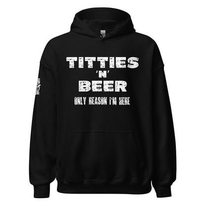 Titties N Beer – Funny NSFW Distressed Black Hoodie  Infidel Collective