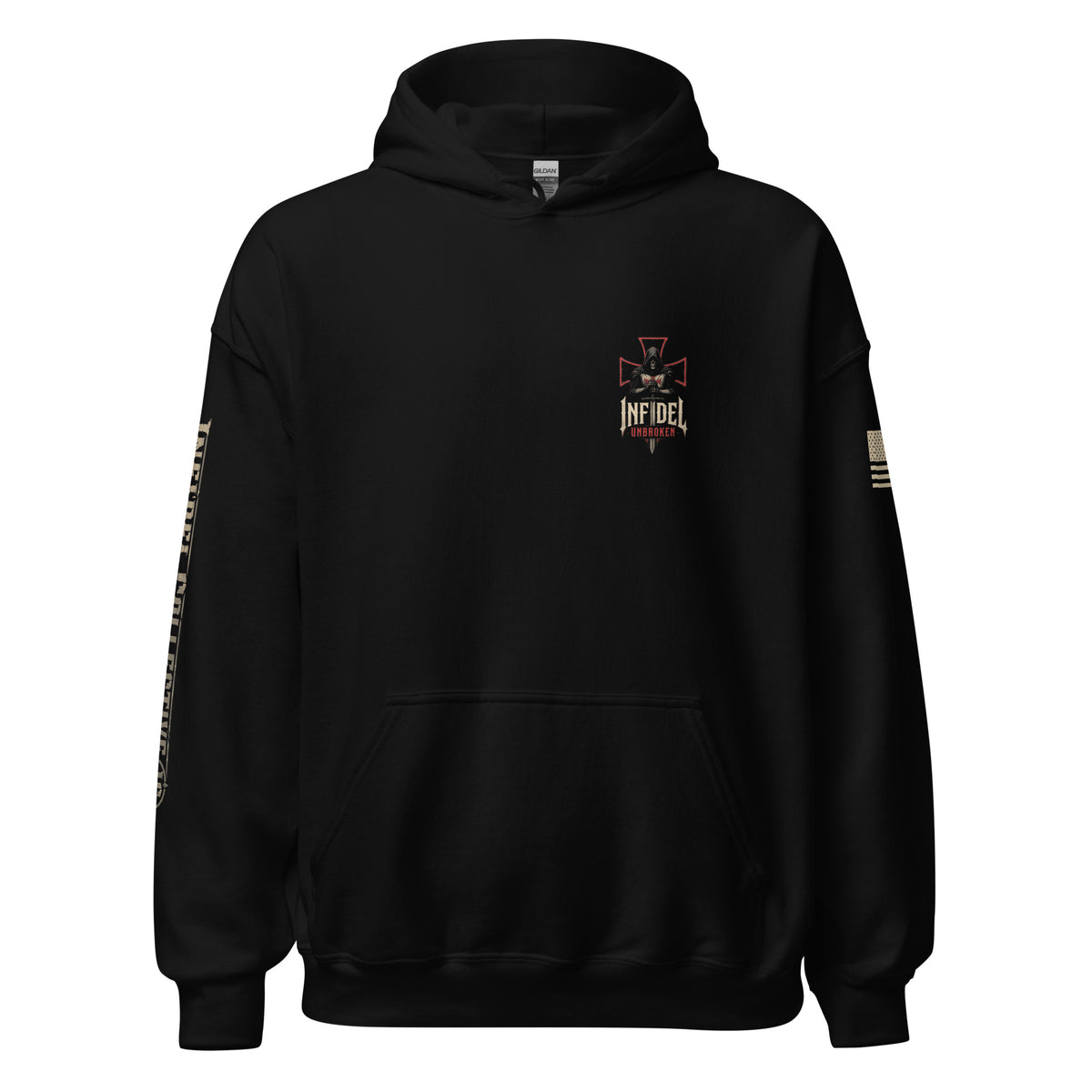 Black Knight of Creed pullover hoodie, front view