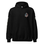 Front view of black Fear the Infidel Red Streak Reaper hoodie