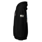 Left-side view of black Fear the Infidel Red Streak Reaper hoodie