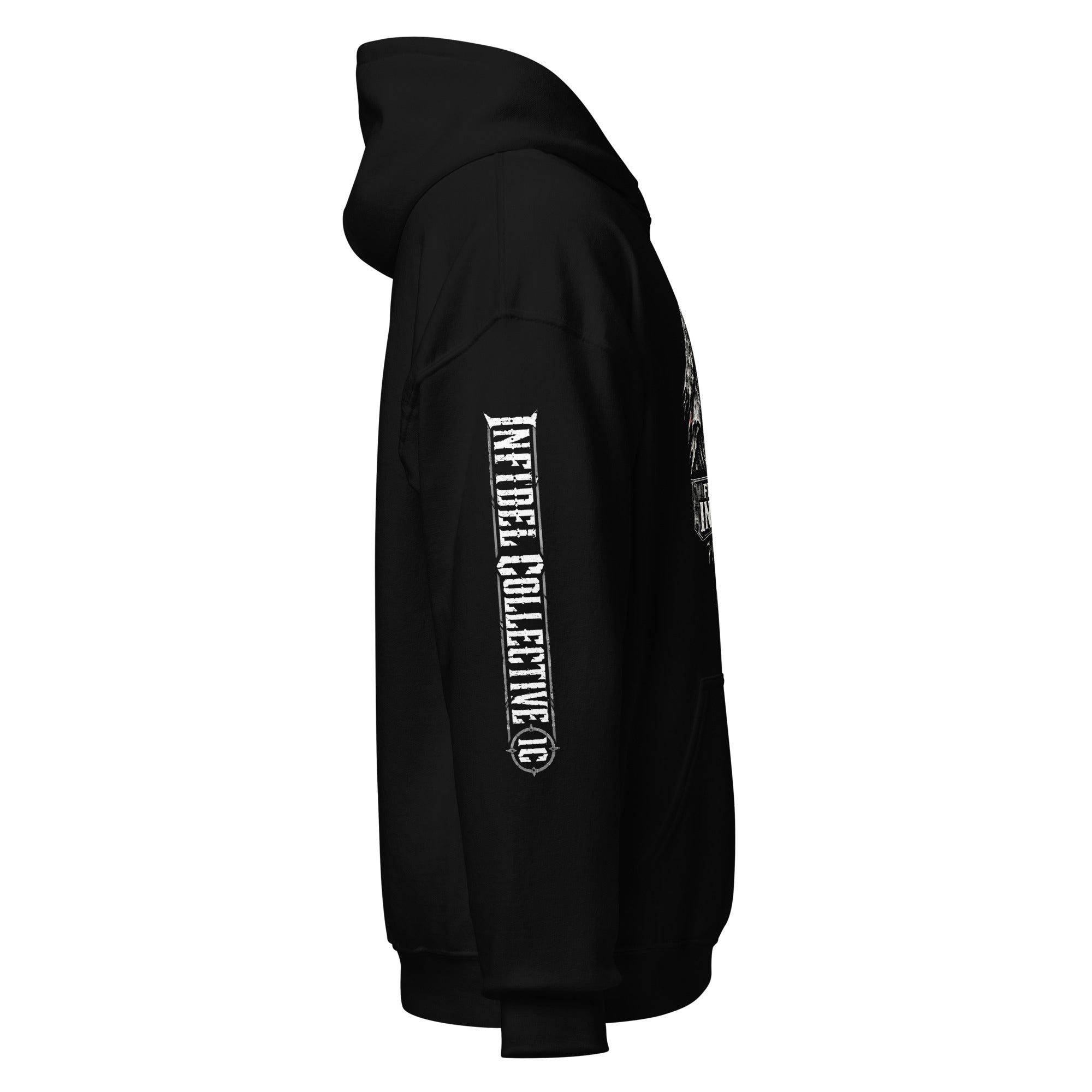 Fear the Infidel American reaper front print black hoodie from Infidel Collective