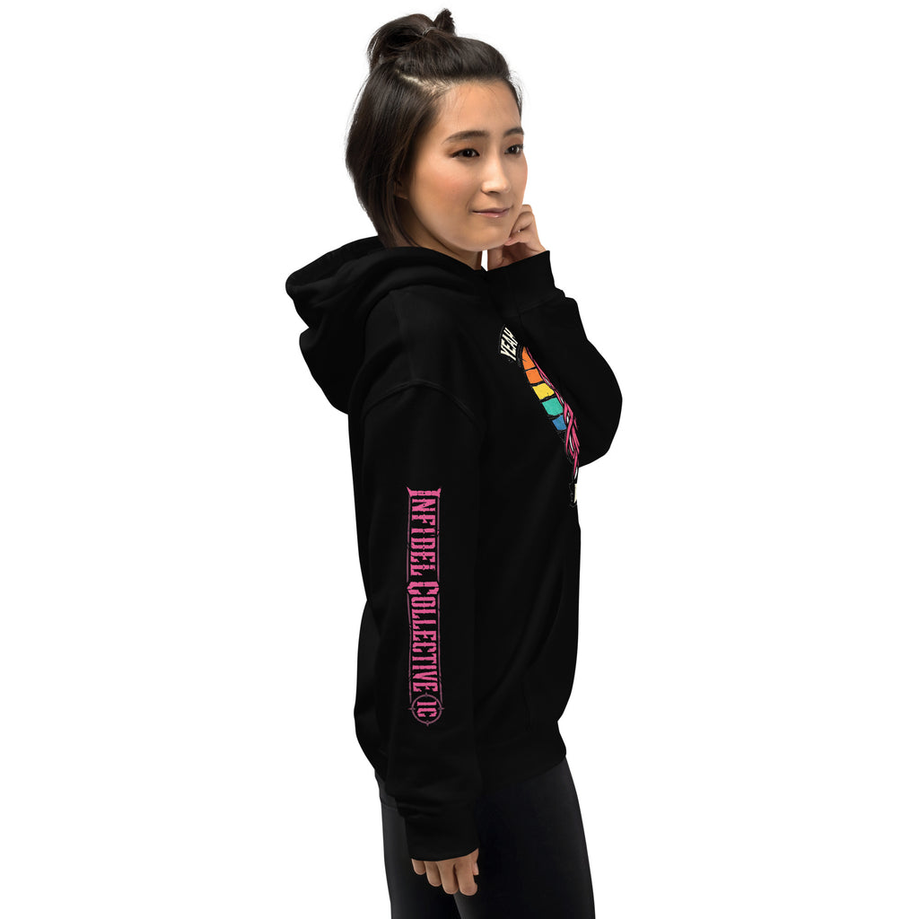 Yeah I’m Inked But Cold AF women’s front print black hoodie from Infidel Collective