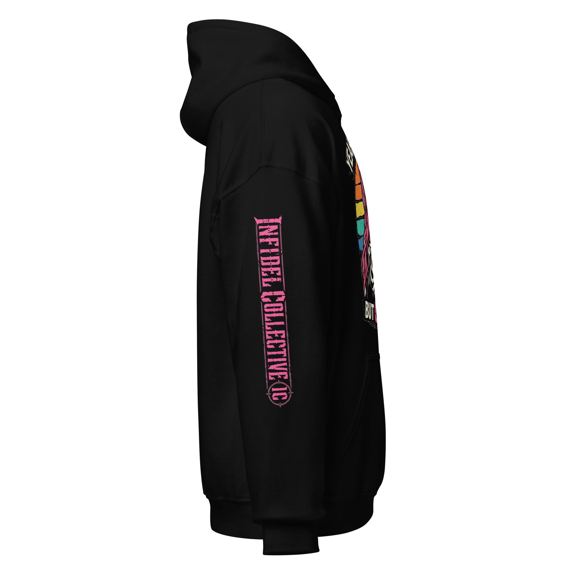 Yeah I’m Inked But Cold AF women’s front print black hoodie from Infidel Collective