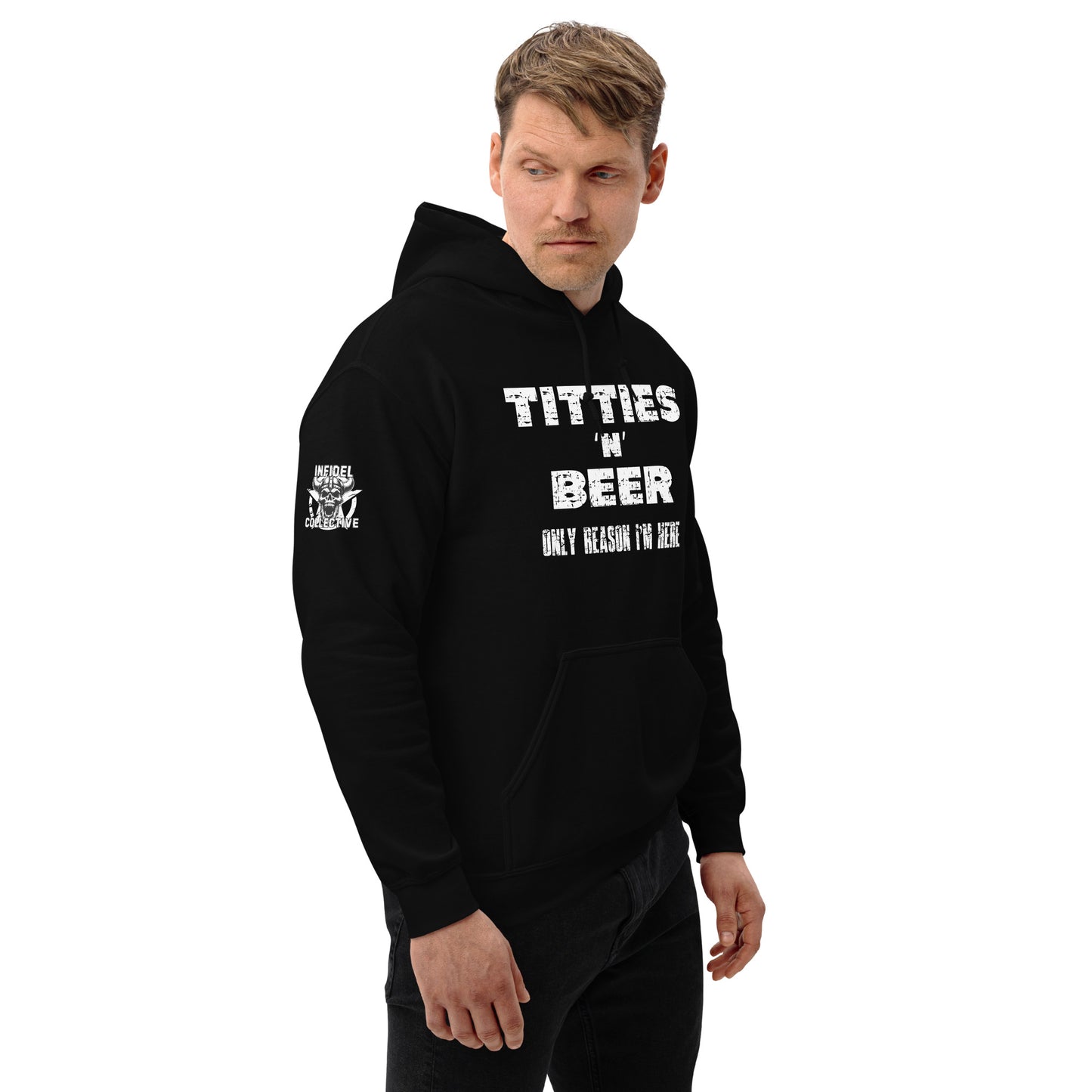 Titties N Beer – Funny NSFW Distressed Black Hoodie  Infidel Collective