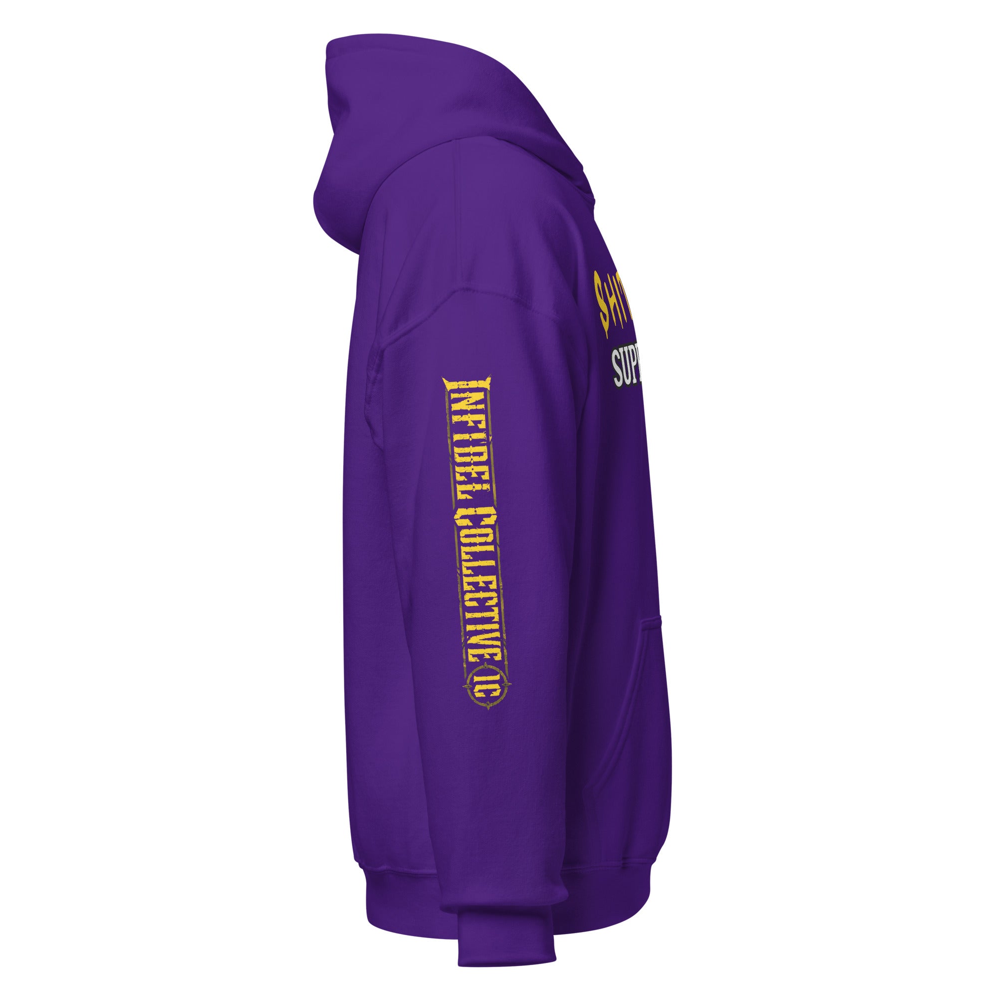 Purple hoodie with 'SHITSHOW SUPERVISOR' text on a textured background