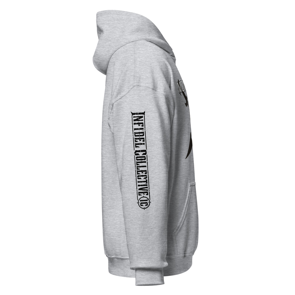 Molon Labe Spartan helmet crossed swords front print sport gray hoodie from Infidel Collective